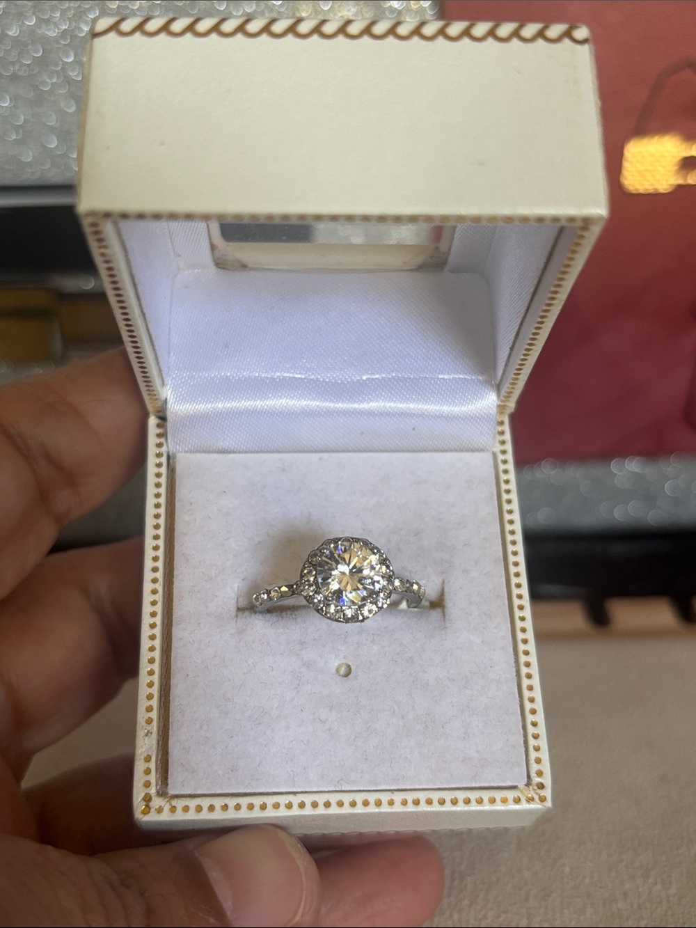 Round Halo Ring in Silver with Clear Stone Size 7